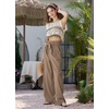 image:imageWillit Women Linen Pants Casual Wide Leg Dress Pants High Waisted Paperbag Work Trousers Summer Tie Knot Pockets 30 Deep Khaki XXXL