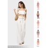 image:imageWillit Women Linen Pants Casual Wide Leg Dress Pants High Waisted Paperbag Work Trousers Summer Tie Knot Pockets 30 White M