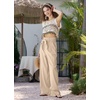 image:imageWillit Women Linen Pants Casual Wide Leg Dress Pants High Waisted Paperbag Work Trousers Summer Tie Knot Pockets 32 Khaki S