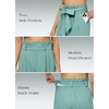 image:imageWillit Women Linen Pants Casual Wide Leg Dress Pants High Waisted Paperbag Work Trousers Summer Tie Knot Pockets 32 Lake Green XXXL