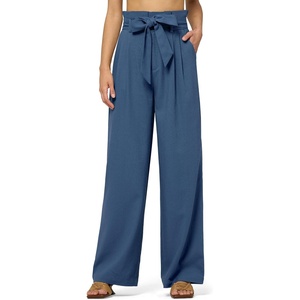 image:imageWillit Women Linen Pants Casual Wide Leg Dress Pants High Waisted Paperbag Work Trousers Summer Tie Knot Pockets 30 Denim Blue XXXL