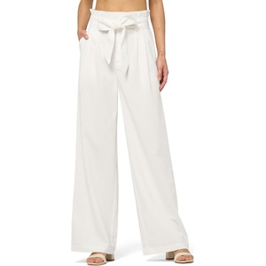 image:imageWillit Women Linen Pants Casual Wide Leg Dress Pants High Waisted Paperbag Work Trousers Summer Tie Knot Pockets 30 White L