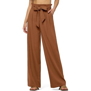 image:imageWillit Women Linen Pants Casual Wide Leg Dress Pants High Waisted Paperbag Work Trousers Summer Tie Knot Pockets 32 Caramel XXXL