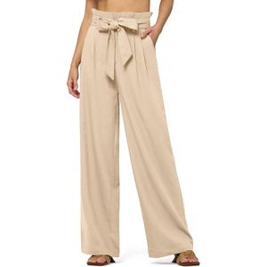 image:imageWillit Women Linen Pants Casual Wide Leg Dress Pants High Waisted Paperbag Work Trousers Summer Tie Knot Pockets 32 Khaki S