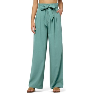 image:imageWillit Women Linen Pants Casual Wide Leg Dress Pants High Waisted Paperbag Work Trousers Summer Tie Knot Pockets 32 Lake Green XS