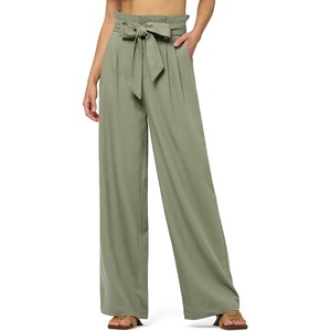 image:imageWillit Women Linen Pants Casual Wide Leg Dress Pants High Waisted Paperbag Work Trousers Summer Tie Knot Pockets 32 Sage Green XXXL
