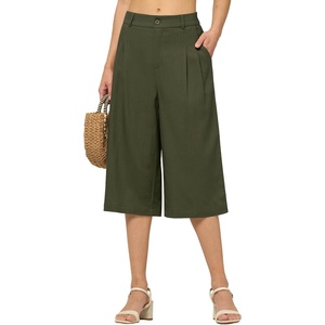 image:imageWillit Womens Linen Pleated Capri PantsArmy Green
