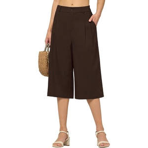 image:imageWillit Womens Linen Pleated Capri PantsDark Brown