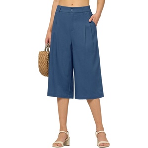 image:imageWillit Womens Linen Pleated Capri PantsDenim Blue