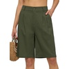 image:imageWillit Womens Linen Shorts Wide LegArmy Green