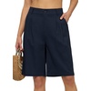 image:imageWillit Womens Linen Shorts Wide LegNavy Blueupdate