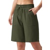 image:imageWillit Womens Linen Shorts with PocketsArmy Greenupdate