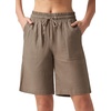 image:imageWillit Womens Linen Shorts with PocketsDeep Khaki