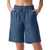 image:imageWillit Womens Linen Shorts with PocketsDenim Blue