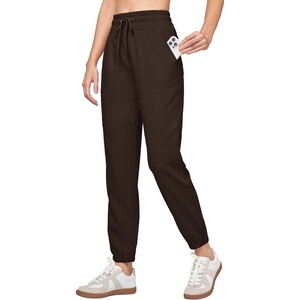 image:imageWillit Womens Linen Joggers Pants Lightweight BreathableDark Brown