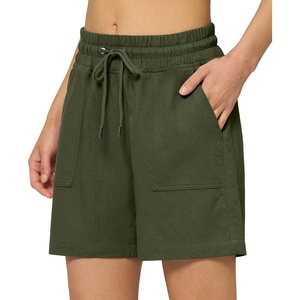 image:imageWillit Womens Linen Shorts with PocketsArmy Greenupdate
